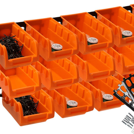 16-delig Wandrek Opbergsysteem – Schuiflades en Stapelboxen voor Gereedschap, Schroeven en Spijkers – Ideaal voor Werkplaats, Schuur, Kantoor & Keukenkast – Inclusief Schroeven en Pluggen