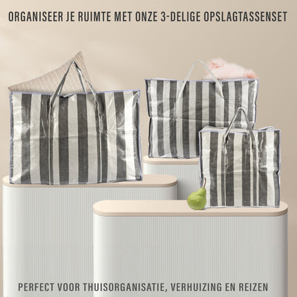 Complete Dekbed Opbergtas Set 45L, 90L, 125L | 3 Stuks | Ideaal voor Verhuizen, Opslag en Boodschappen | Duurzaam Polyester | Kussen Opbergtas Met Stevige Rits En Handvatten