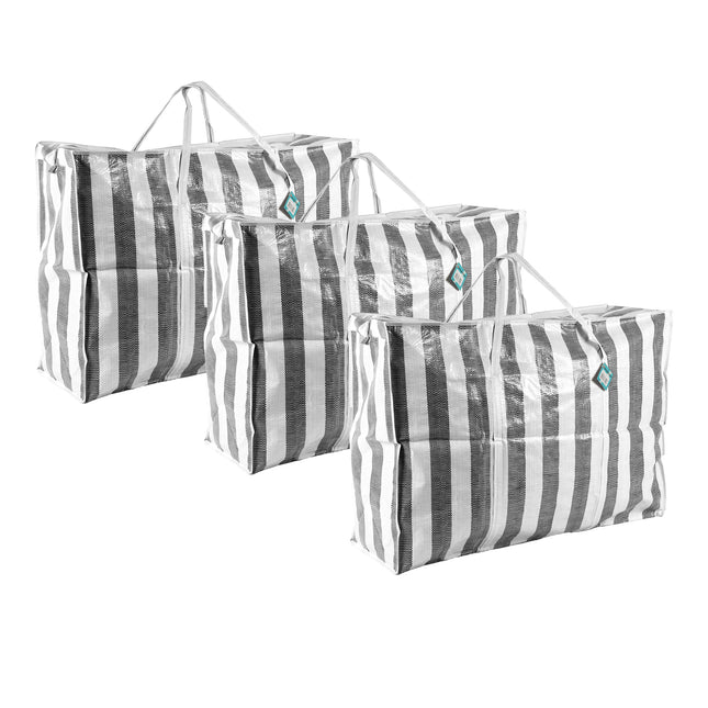 Shopper Tas met Rits en Stevig Handvatten | 125 L | Set van 3 | Duurzame Polyester | 80cm x 58cm x 28cm | Goedkope shopper Tas voor Opslag Verhuizen en Reizen | Veilige Opslag Voor Uw Reisbenodigdheden met Waterdichte Shopper met Rits