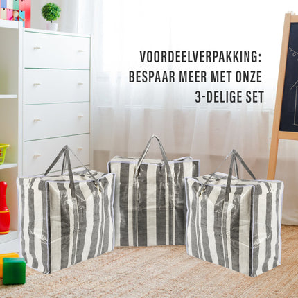 XXL Opbergtas en Jumbo Opbergtas Met Rits 45L | Duurzame Polyester Kussens Opbergen | Set van 3 | 50cm x 48cm x 28cm | Shopper XXL Voor Verhuizen en Boodschappen 