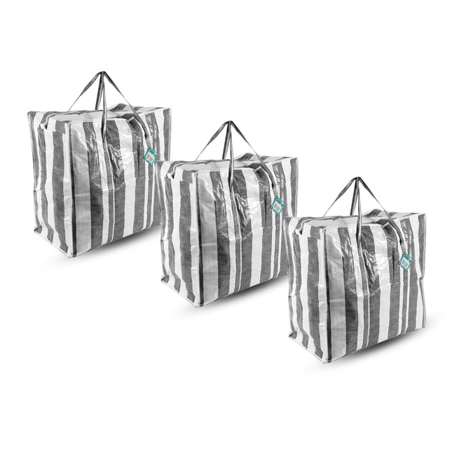 XXL Opbergtas en Jumbo Opbergtas Met Rits 45L | Duurzame Polyester Kussens Opbergen | Set van 3 | 50cm x 48cm x 28cm | Shopper XXL Voor Verhuizen en Boodschappen 