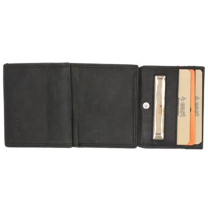  Leren Portemonnee Heren en Dames - Met Vierkant Muntvak en RFID Bescherming - Zwart - 9,5 x 7,5 cm - 6 Kaartvakken - 2 Biljetvakken