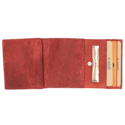 Portmonnee - Buffel Leer Rood , 6 Pasjeshouders, RFID Bescherming, Vierkant Muntvak - 9,5x7,5 cm