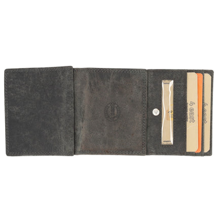Grijze Leren Portemonnee Heren Dames - 6 Pasjeshouders, Vierkant Muntvak, RFID Bescherming, 2 Biljetvakken - 9,5x7,5 cm