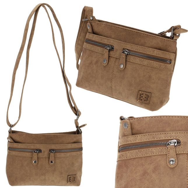 Leren Crossbodytas Dames - Camel Handtas Dames Crossbody - ImitatieLeer - Perfect Cadeau voor Haar - 25x17x7cm - 5 Vakken