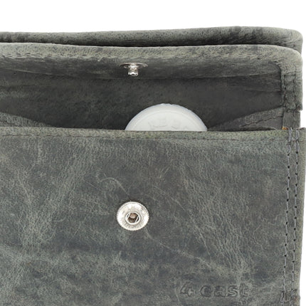 Dubbele Overslag Kleine Leren Portemonnee | Unisex RFID Bescherming | Handige Portefeuille Heren & Dames | Met 2 Overslagkleppen | 2 Pasjeshouder, Bil & Muntvak | 9x7x2cm - Grijs