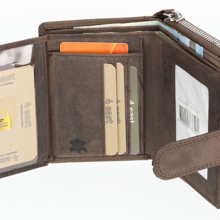 Portemonnee Heren & Dames -  Bruin Leren Portemonnee met 7 Pasjeshouder - RFID Bescherming - Portemonnee met Rits - Buffelleer - 13.5x10cm