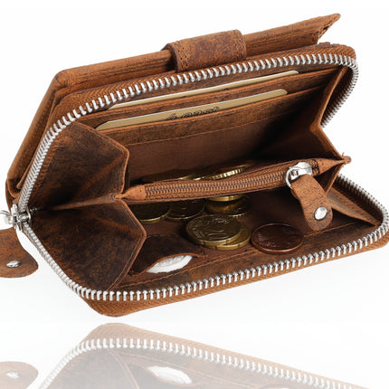Portemonnee Heren - Portemonnee Dames - Camel - Unisex Portemonnee met Rits - RFID Anti-Skim - 13,5x10 cm  - 6 Pasjeshouder 