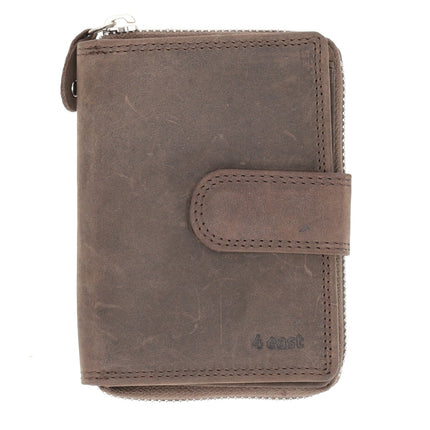 Portemonnee Heren & Dames -  Bruin Leren Portemonnee met 7 Pasjeshouder - RFID Bescherming - Portemonnee met Rits - Buffelleer - 13.5x10cm