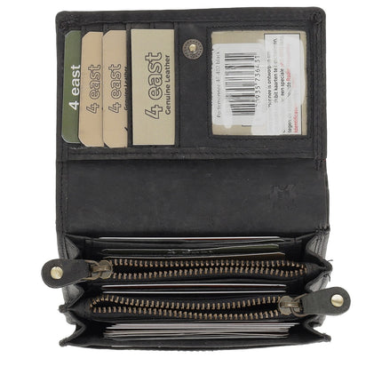 Portemonnee dames - Portemonnee heren - Harmonica Buffelleer - Zwart - RFID Bescherming - 14 Pasjes - Ruime Indeling met Steekvakken