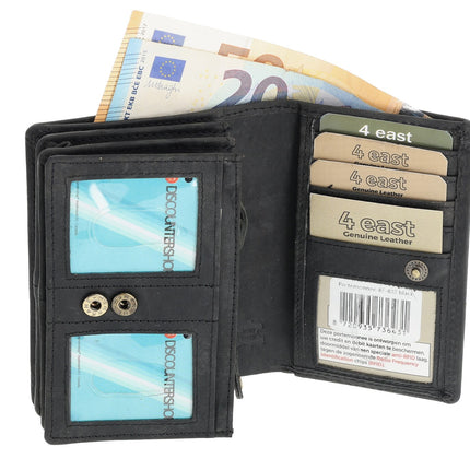 Portemonnee dames - Portemonnee heren - Harmonica Buffelleer - Zwart - RFID Bescherming - 14 Pasjes - Ruime Indeling met Steekvakken