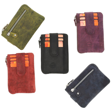 Mini portemonnee sleutelhanger | unisex rfid sleuteletui |mini portemonnee met rits muntvak | 4 pasjeshouder & 2 sleutelring | 12.5x8x1cm - zwart 