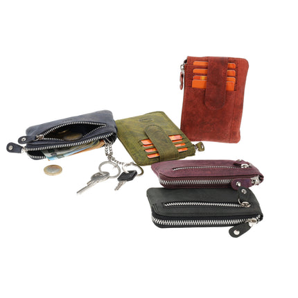 Mini portemonnee sleutelhanger | unisex rfid sleuteletui | mini portemonnee met rits | 4 pasjeshouder, 2 sleutelring &muntvak | 12.5x8x1cm - rood 