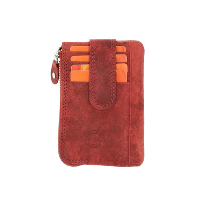 Mini portemonnee sleutelhanger | unisex rfid sleuteletui | mini portemonnee met rits | 4 pasjeshouder, 2 sleutelring &muntvak | 12.5x8x1cm - rood 