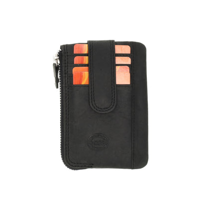Mini portemonnee sleutelhanger | unisex rfid sleuteletui |mini portemonnee met rits muntvak | 4 pasjeshouder & 2 sleutelring | 12.5x8x1cm - zwart 