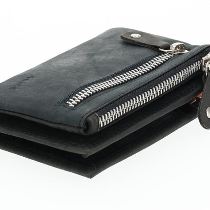  Dames portemonnee met rits | zwart leren portemonnee in echt leer | 14cm x 9cm - 12 kaartsloten - 7 vakken | rfid | ideaal cadeautjes  