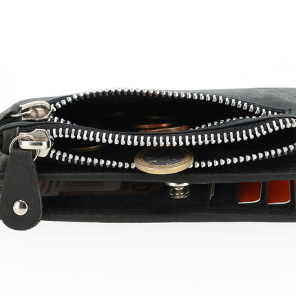  Dames portemonnee met rits | zwart leren portemonnee in echt leer | 14cm x 9cm - 12 kaartsloten - 7 vakken | rfid | ideaal cadeautjes  