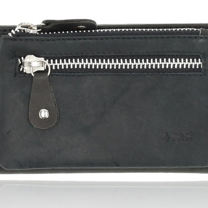  Dames portemonnee met rits | zwart leren portemonnee in echt leer | 14cm x 9cm - 12 kaartsloten - 7 vakken | rfid | ideaal cadeautjes  