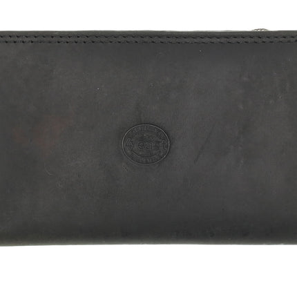  Dames portemonnee met rits | zwart leren portemonnee in echt leer | 14cm x 9cm - 12 kaartsloten - 7 vakken | rfid | ideaal cadeautjes  
