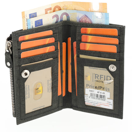  Dames portemonnee leer met rits | portemonnee dames veel pasjes | 14cm x 9cm - 12 kaartsloten - 7 vakken | rfid | ideaalcadeautjes grijs  heren - portemonnee pasjes - portemonnee creditcard - portemonnee met creditcardhouder - creditcard portemonnee - le