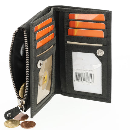  Dames portemonnee leer met rits | portemonnee dames veel pasjes | 14cm x 9cm - 12 kaartsloten - 7 vakken | rfid | ideaalcadeautjes grijs  heren - portemonnee pasjes - portemonnee creditcard - portemonnee met creditcardhouder - creditcard portemonnee - le