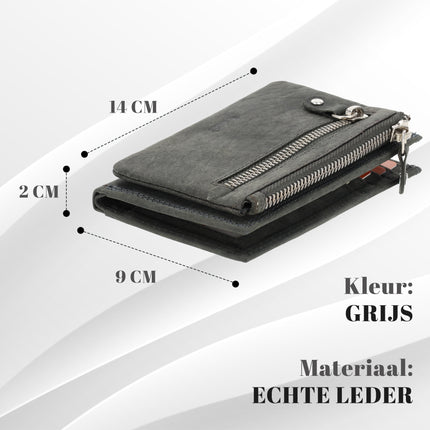  Dames portemonnee leer met rits | portemonnee dames veel pasjes | 14cm x 9cm - 12 kaartsloten - 7 vakken | rfid | ideaalcadeautjes grijs  heren - portemonnee pasjes - portemonnee creditcard - portemonnee met creditcardhouder - creditcard portemonnee - le