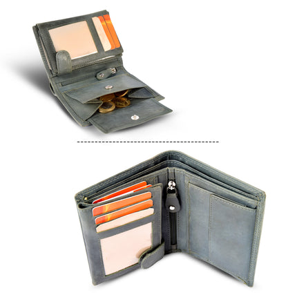 Olijf Leren Portemonnee Heren | 12.5cm x 9.5cm x 2cm | 8 Kaartsleuven | 2 Ruime Biljetvakken | 4 Doorzichtige Vakken voor ID | 1 Verborgen Ritsvak |  RFID Bescherming | Echt Leer | Perfect Cadeau met Unieke Combinatie van Functionaliteit 