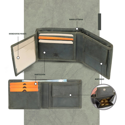 Leren Portemonnee Unisex Olijfgroen - Compact, Duurzaam en Functioneel - 11cm x 9cm x 2cm - Veelzijdige Opbergruimte