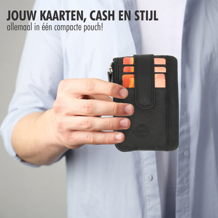 Mini portemonnee sleutelhanger | unisex rfid sleuteletui |mini portemonnee met rits muntvak | 4 pasjeshouder & 2 sleutelring | 12.5x8x1cm - zwart 