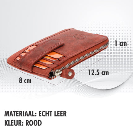 Mini portemonnee sleutelhanger | unisex rfid sleuteletui | mini portemonnee met rits | 4 pasjeshouder, 2 sleutelring &muntvak | 12.5x8x1cm - rood 
