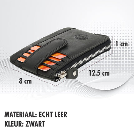 Mini portemonnee sleutelhanger | unisex rfid sleuteletui |mini portemonnee met rits muntvak | 4 pasjeshouder & 2 sleutelring | 12.5x8x1cm - zwart 