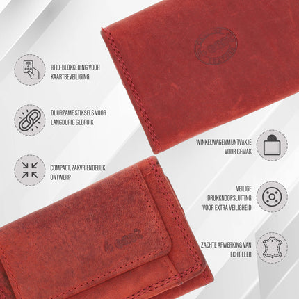 Kleine portemonnee pasjes en geld |dames & heren | anti skim met 2 pasjeshouder & muntvak | ideaal kerstcadeautjes | 9.8x6.5x2 cm – rood 