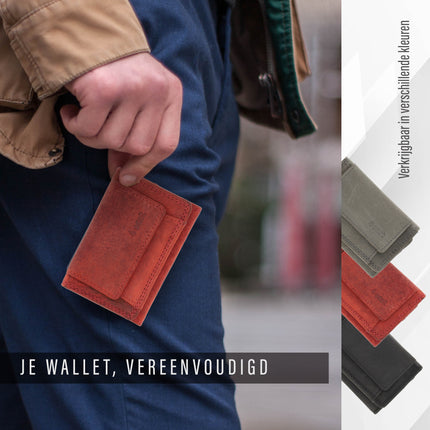 Kleine portemonnee pasjes en geld |dames & heren | anti skim met 2 pasjeshouder & muntvak | ideaal kerstcadeautjes | 9.8x6.5x2 cm – rood 