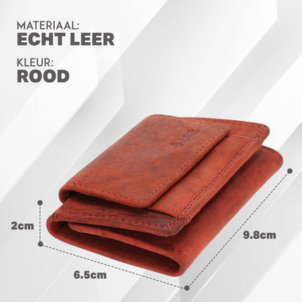 Kleine portemonnee pasjes en geld |dames & heren | anti skim met 2 pasjeshouder & muntvak | ideaal kerstcadeautjes | 9.8x6.5x2 cm – rood 