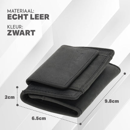 Kleine portemonnee voor dames & heren | pasjes en geld | anti skim met 2 pasjeshouder & muntvak |ideaal cadeautjes | 9.8x6.5x2 cm – zwart 
