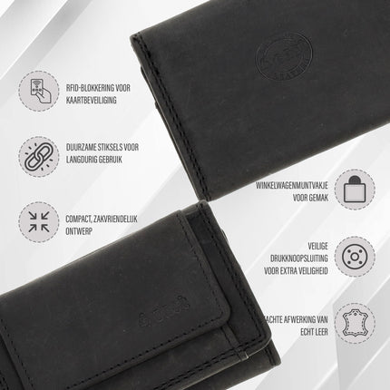 Kleine portemonnee voor dames & heren | pasjes en geld | anti skim met 2 pasjeshouder & muntvak |ideaal cadeautjes | 9.8x6.5x2 cm – zwart 