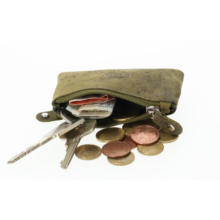Stijlvolle Olive Leren Portemonnee - 4 east - Geldbeurs voor Dames - met 2 Vakken - Portemonnee met Rits 