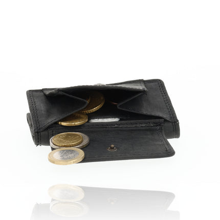 Kleine portemonnee voor dames & heren | pasjes en geld | anti skim met 2 pasjeshouder & muntvak |ideaal cadeautjes | 9.8x6.5x2 cm – zwart 