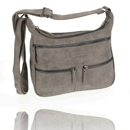 Bicky Bernard Omhang Schoudertas Ritsvakjes Trendy Tas grijs - Mid-Grey - Schoudertas dames