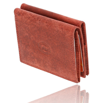 Portmonnee - Buffel Leer Rood , 6 Pasjeshouders, RFID Bescherming, Vierkant Muntvak - 9,5x7,5 cm