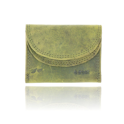 Overslag Portemonnee Dames & Heren | Met Dubbele Kleppen | RFID Bescherming | Olive Unisex Portefeuille | 2 Pasjeshouder, Bil & Muntvak | 9x7x2cm 