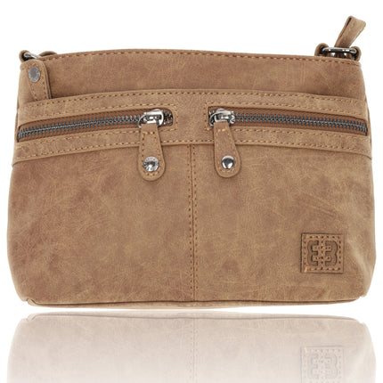 Leren Crossbodytas Dames - Camel Handtas Dames Crossbody - ImitatieLeer - Perfect Cadeau voor Haar - 25x17x7cm - 5 Vakken