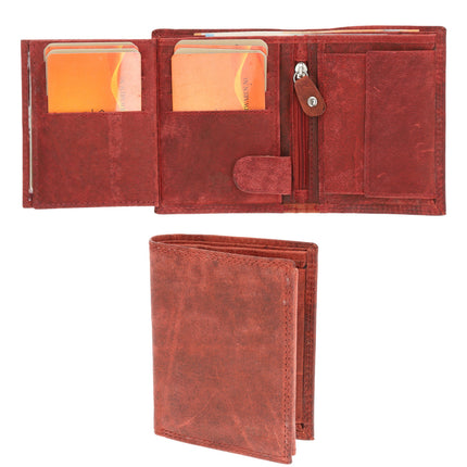 Rode Lederen Billfold Portemonnee van 4 East - 9x2x11 cm - 14 Creditcardvakjes - Muntenvak - Compact Formaat - voor Heren & Dames