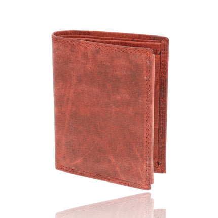 Rode Lederen Billfold Portemonnee van 4 East - 9x2x11 cm - 14 Creditcardvakjes - Muntenvak - Compact Formaat - voor Heren & Dames