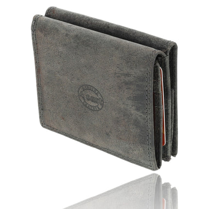 Grijze Leren Portemonnee Heren Dames - 6 Pasjeshouders, Vierkant Muntvak, RFID Bescherming, 2 Biljetvakken - 9,5x7,5 cm