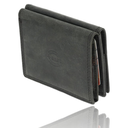  Leren Portemonnee Heren en Dames - Met Vierkant Muntvak en RFID Bescherming - Zwart - 9,5 x 7,5 cm - 6 Kaartvakken - 2 Biljetvakken