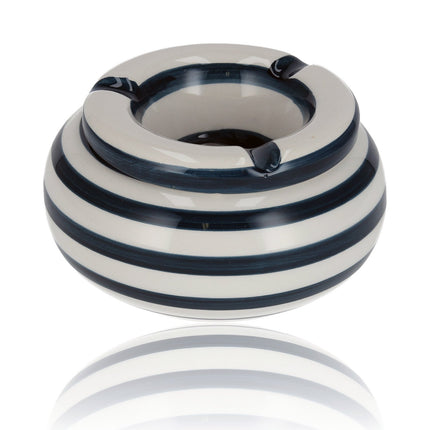 Stormasbak Keramiek | Aardewerk Blauw/Wit - Windbestendig - 11cm Diameter | Sigaretten Asbak voor Buiten & Terras