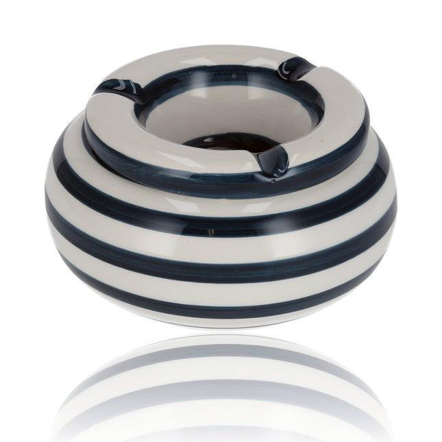 Stormasbak Keramiek | Aardewerk Blauw/Wit - Windbestendig - 11cm Diameter | Sigaretten Asbak voor Buiten & Terras