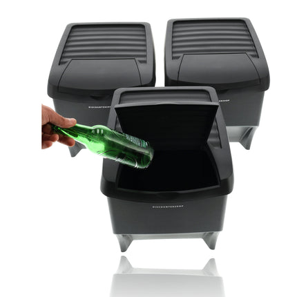 Afvalscheidingsbakken  3 Stuks- 22L  (66L Totaal) - Stapelbare Recycling Prullenbakken -Afval Prullenbakken zwart