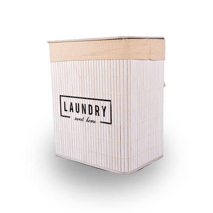 Wasmand | Set | 37Liter | Bamboe wasmand | Wit | Opbergmand | 14 cm*12 cm*24 cm | Wasbox | Ideaal voor Wassen, en Speelgoedopslag